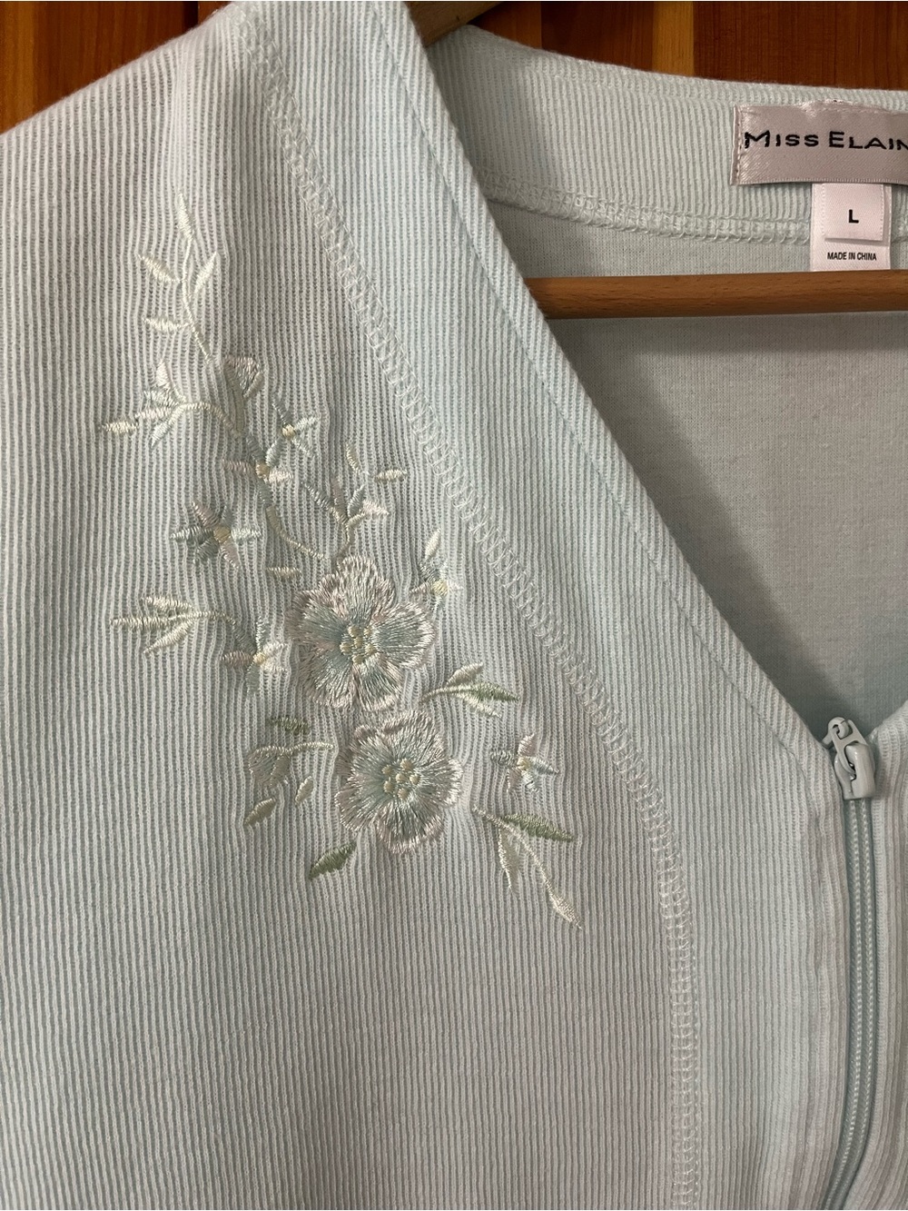 Miss Elaine Light Mint Green Embroidered Zip-Front Robe